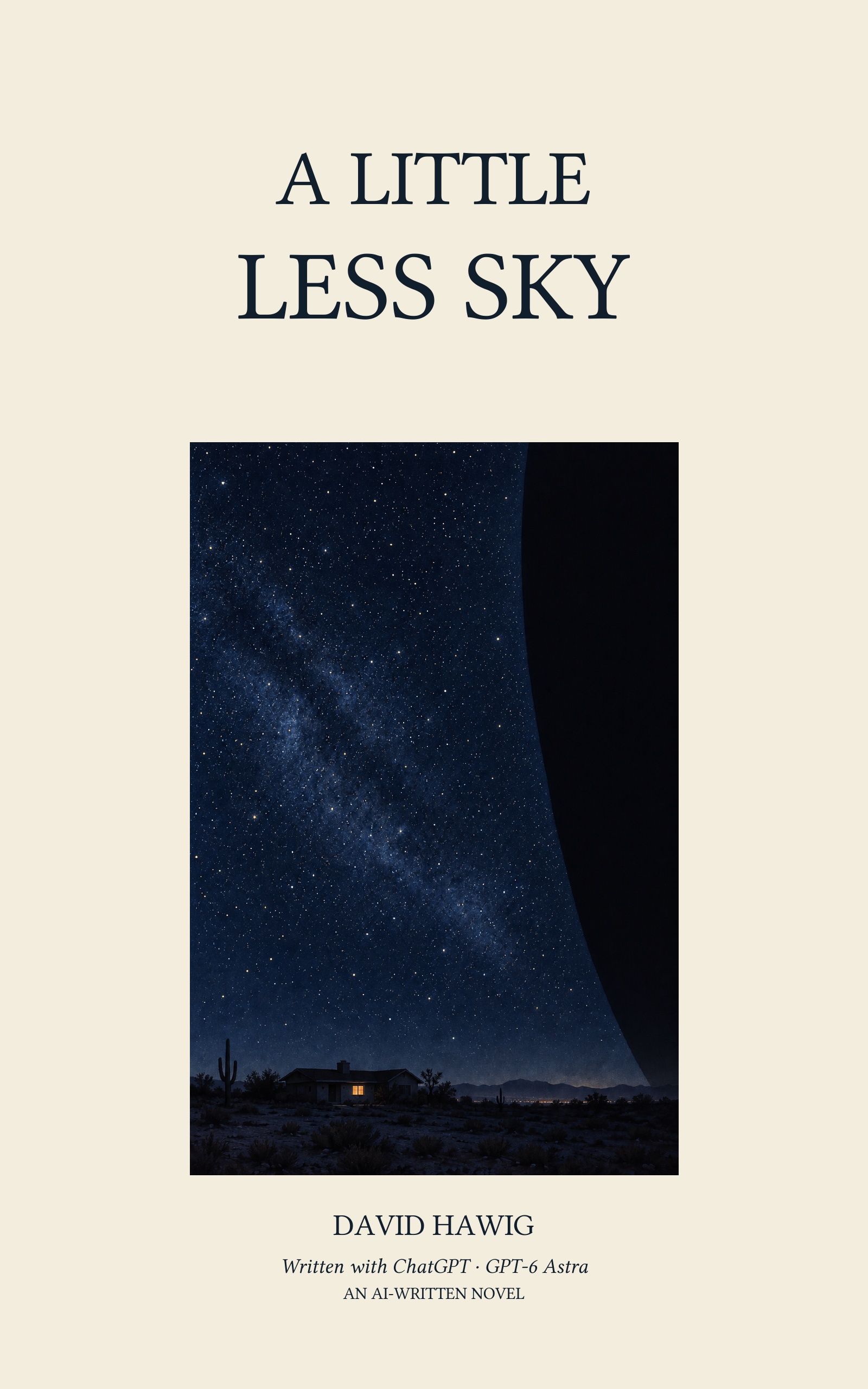 A Little Less Sky book cover, David Hawig. Written with ChatGPT · GPT-6 Astra. An AI-written novel.